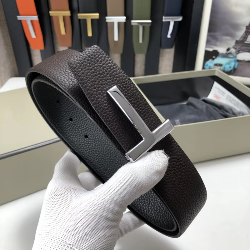 High Quality Luxury Goods Designer Men Cowhide T-shaped Reversible Buckle Belt With Double-sided Use T Buckle Gift Box T09