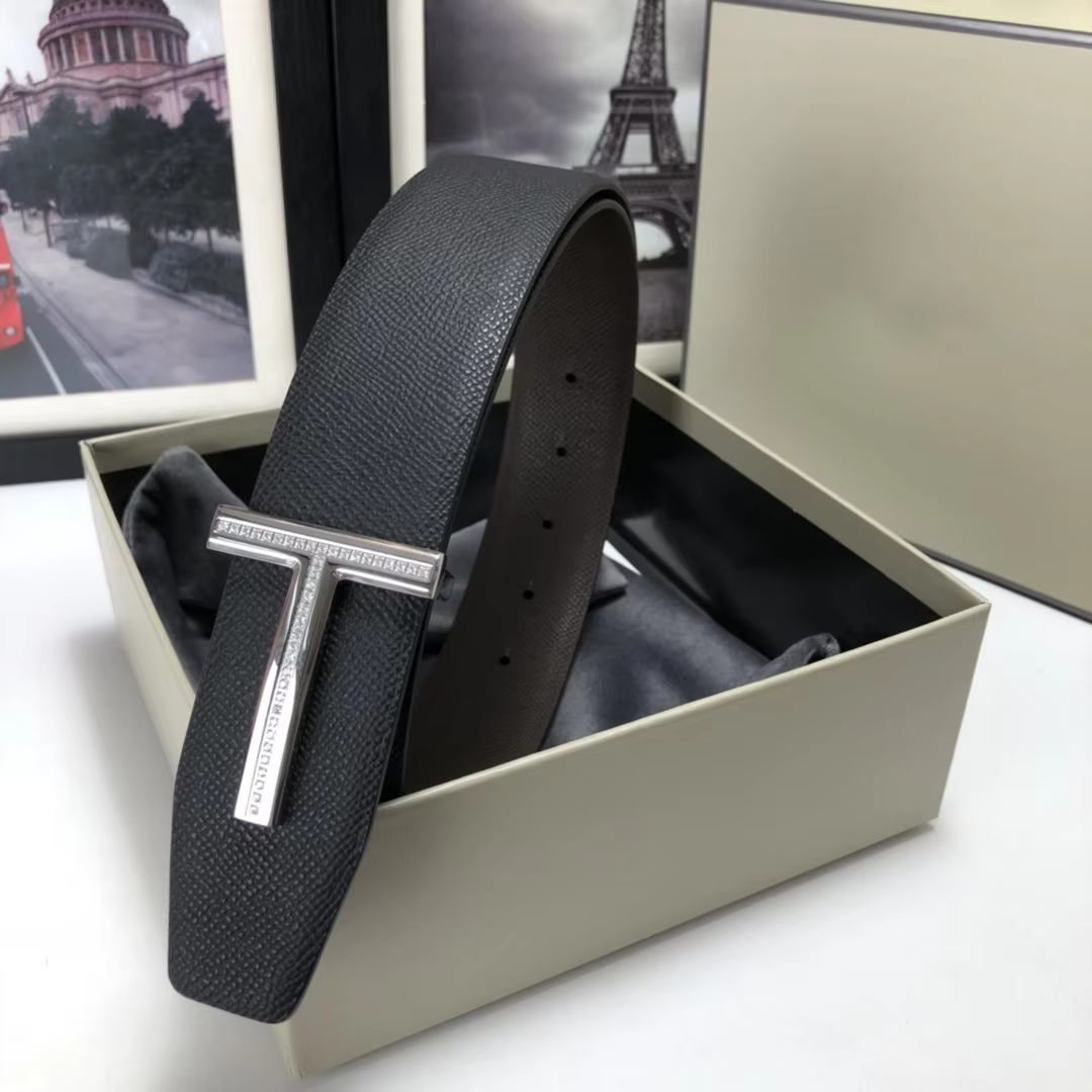 High Quality Luxury Goods Designer Men Cowhide T-shaped Reversible Buckle Belt With Double-sided Use T Buckle Gift Box T10