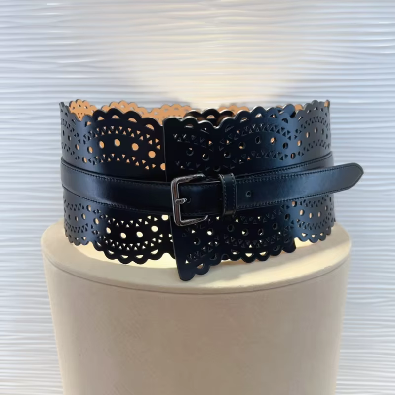 Cowhide Cummerbund Waistband For Women Hollow-out Classic Body Shaping Girdle Belts Harajuku Accessories Runway Designer Ala