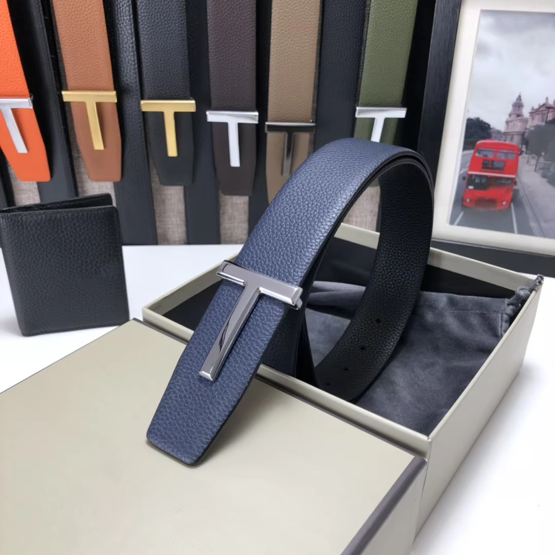 High Quality Luxury Goods Designer Men Cowhide T-shaped Reversible Buckle Belt With Double-sided Use T Buckle Gift Box T09