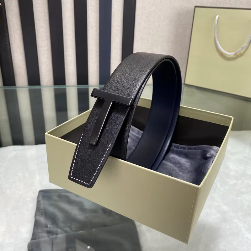 High Quality Luxury Goods Designer Men Cowhide T-shaped Reversible Buckle Belt With Double-sided Use T Buckle Gift Box T03