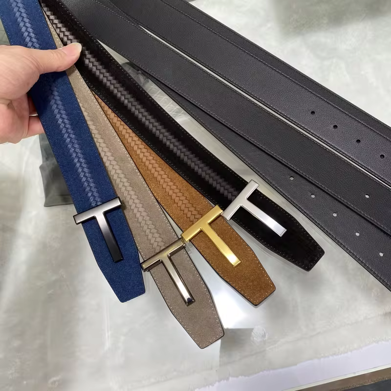 High Quality Luxury Goods Designer TOM Men's Cowhide T-shaped Buckle Belt With Double-sided Use 38MM T Hardware Buckle Gift Box