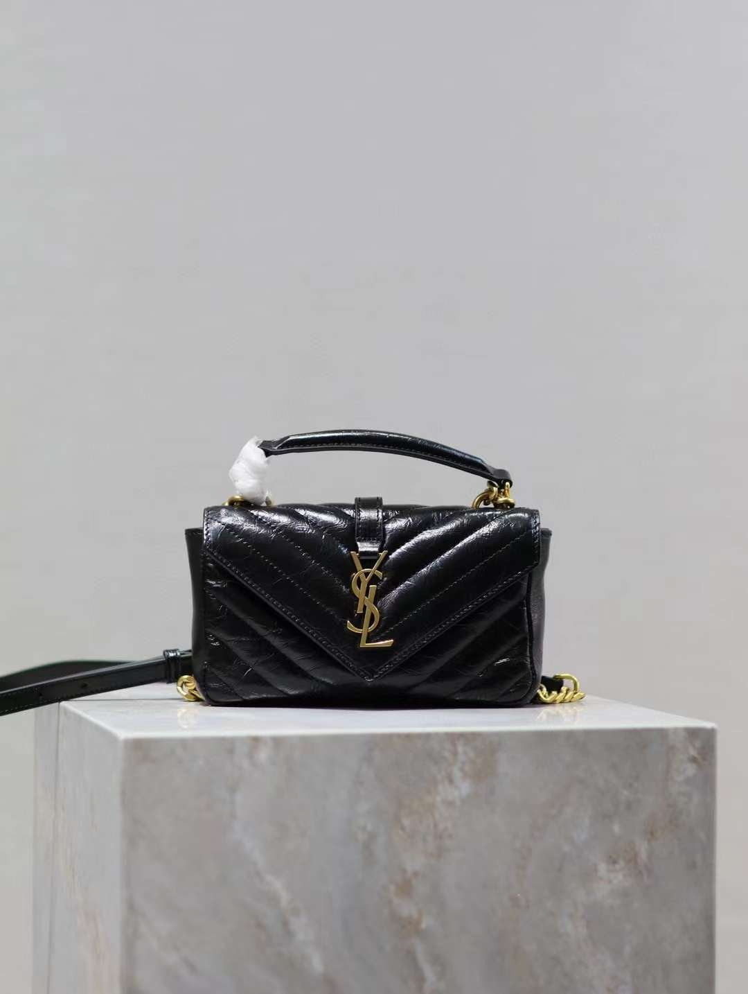 YSL mini college oil wax leather chain  postman bag