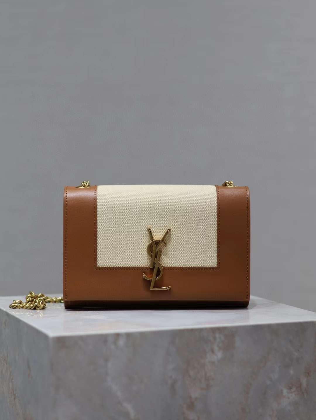 YSL  KATE small canvas and plant-tanned leather handbag