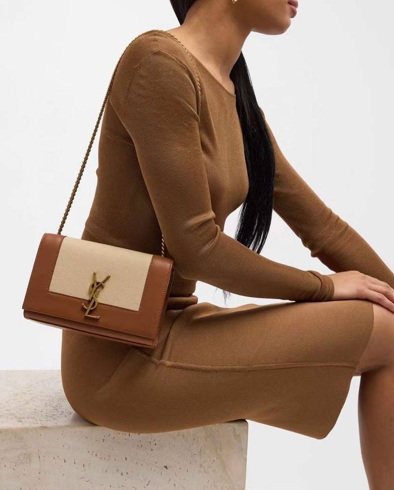 YSL  KATE small canvas and plant-tanned leather handbag
