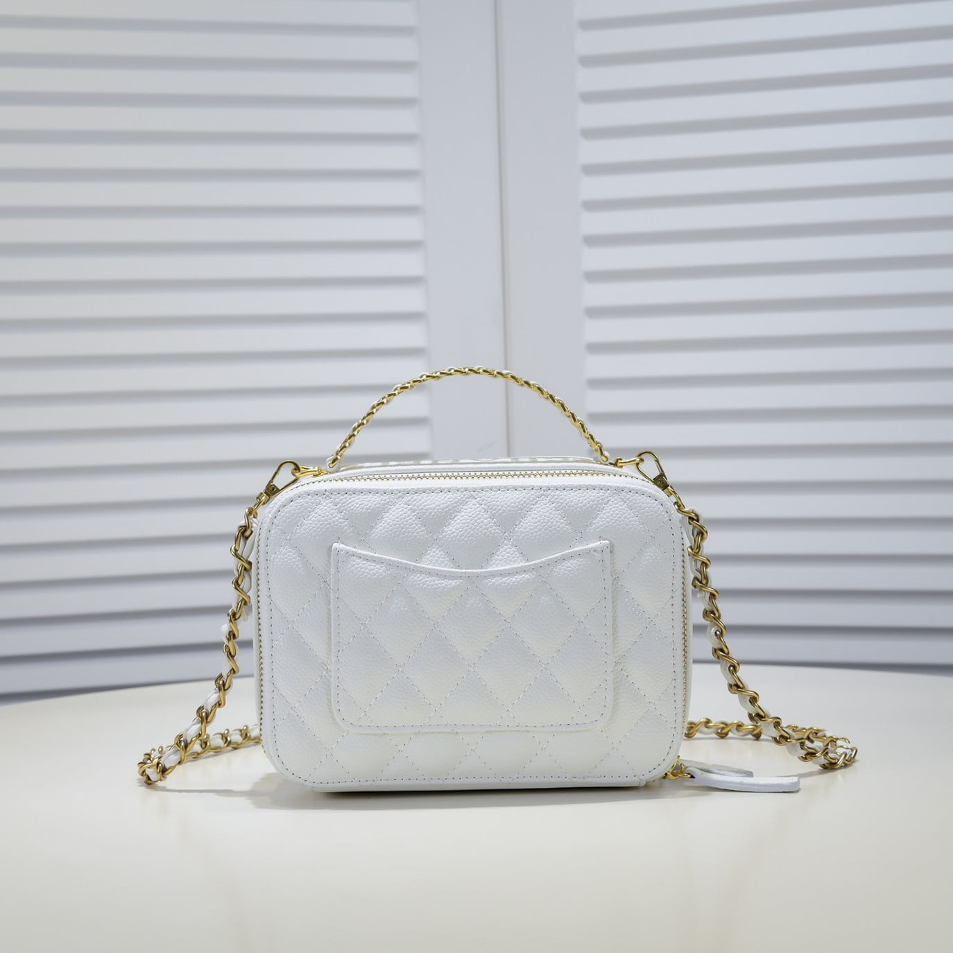 Chanel Caviar alphabet Camera chain crossbody White handle bag