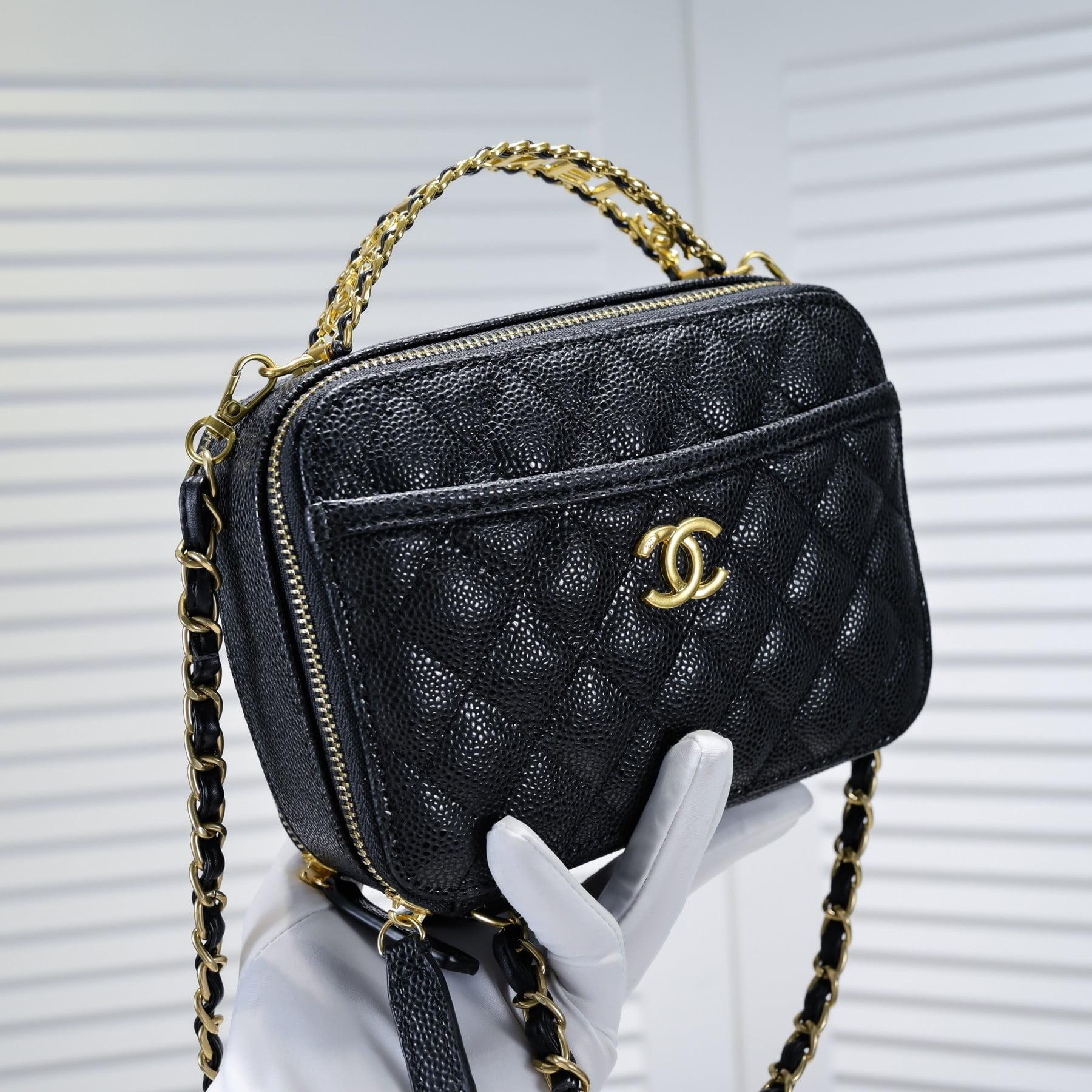 Chanel Caviar alphabet Camera chain crossbody black handle bag