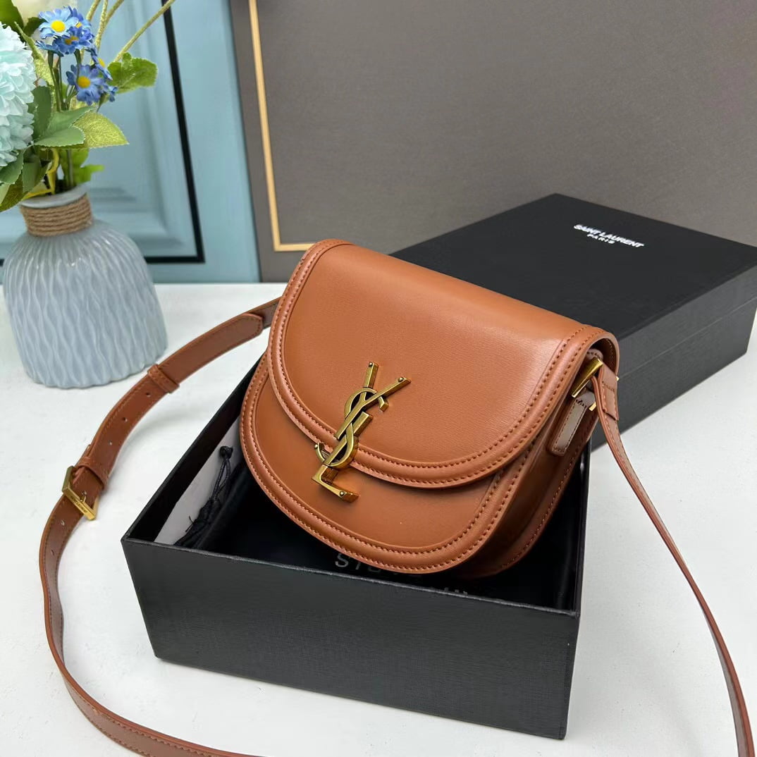 YSL saddle cowhide leather shoulder bag 0233 brown size: 19*16*6cm