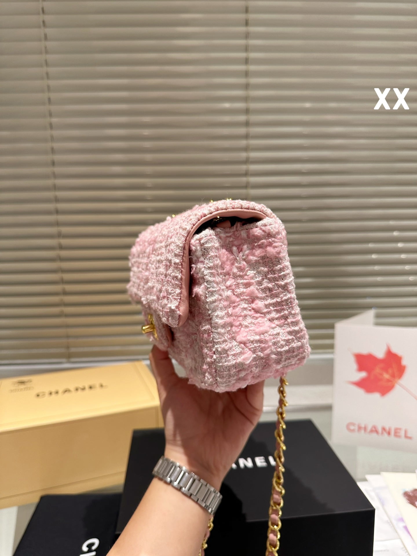 Chanel 22k woolen chain bag pink size: 20*11cm