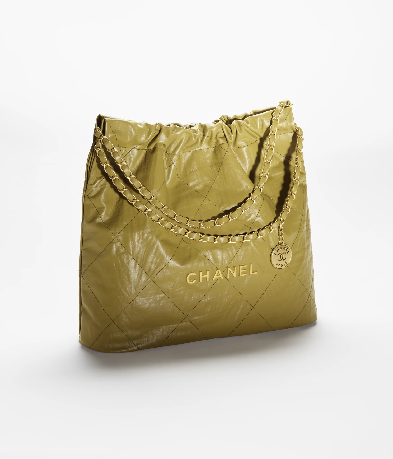 CHANEL / CHANEL 22 HANDBAG Crumpled Calfskin   Gold-Tone Metal Green