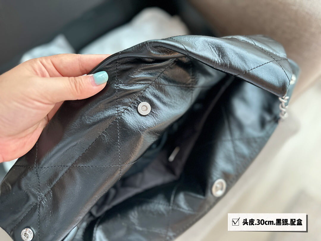 CHANEL Pearl garbage bag black with sliver hardware size：30*32cm