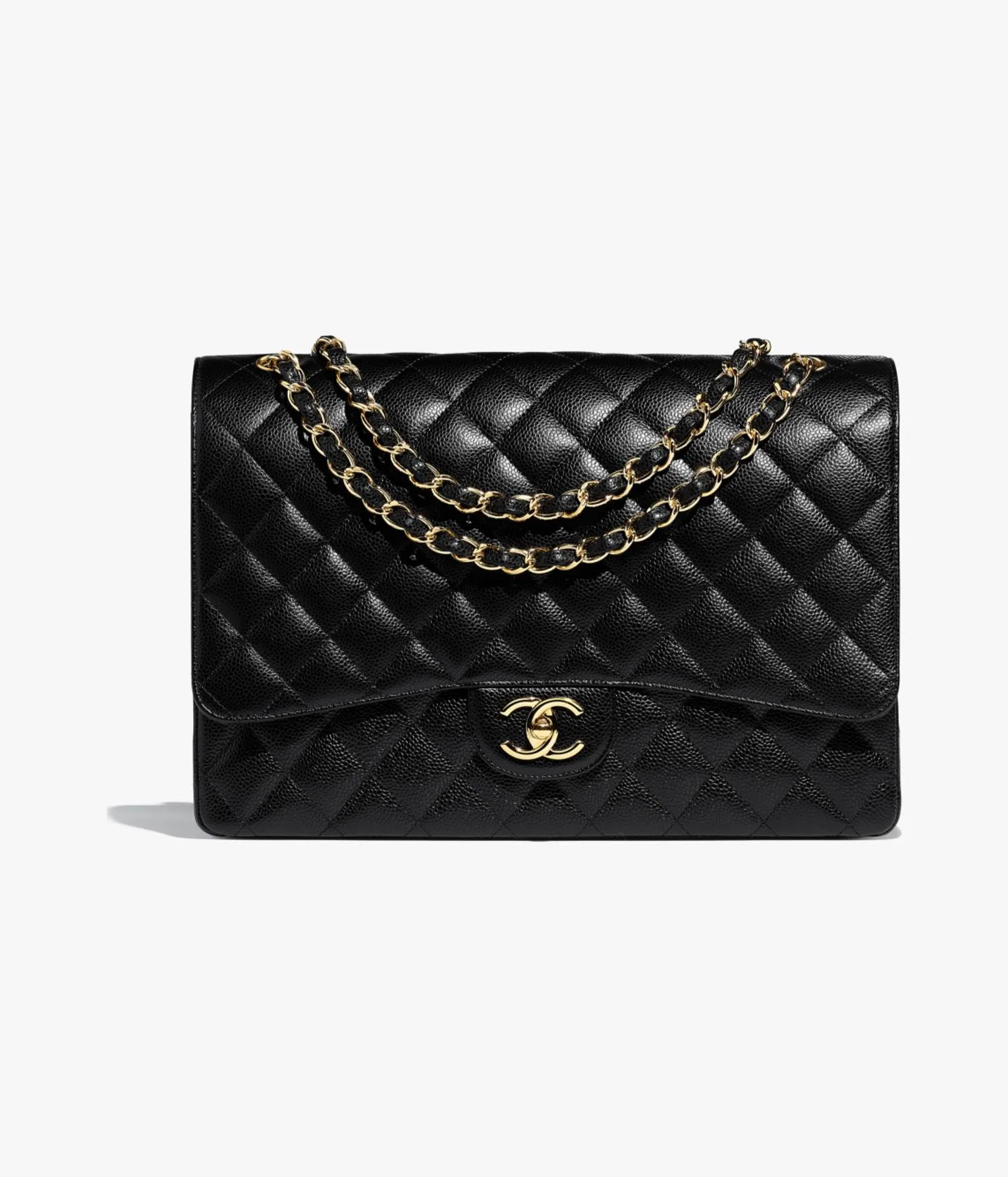 CHANEL / MAXI CLASSIC HANDBAG Grained Calfskin   Gold-Tone Metal Black