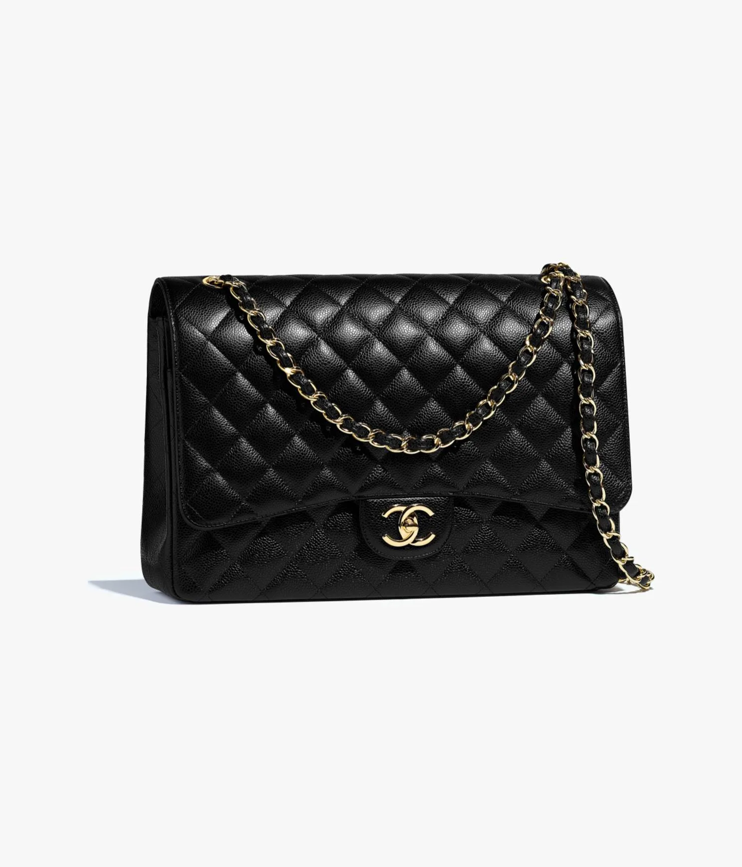 CHANEL / MAXI CLASSIC HANDBAG Grained Calfskin   Gold-Tone Metal Black