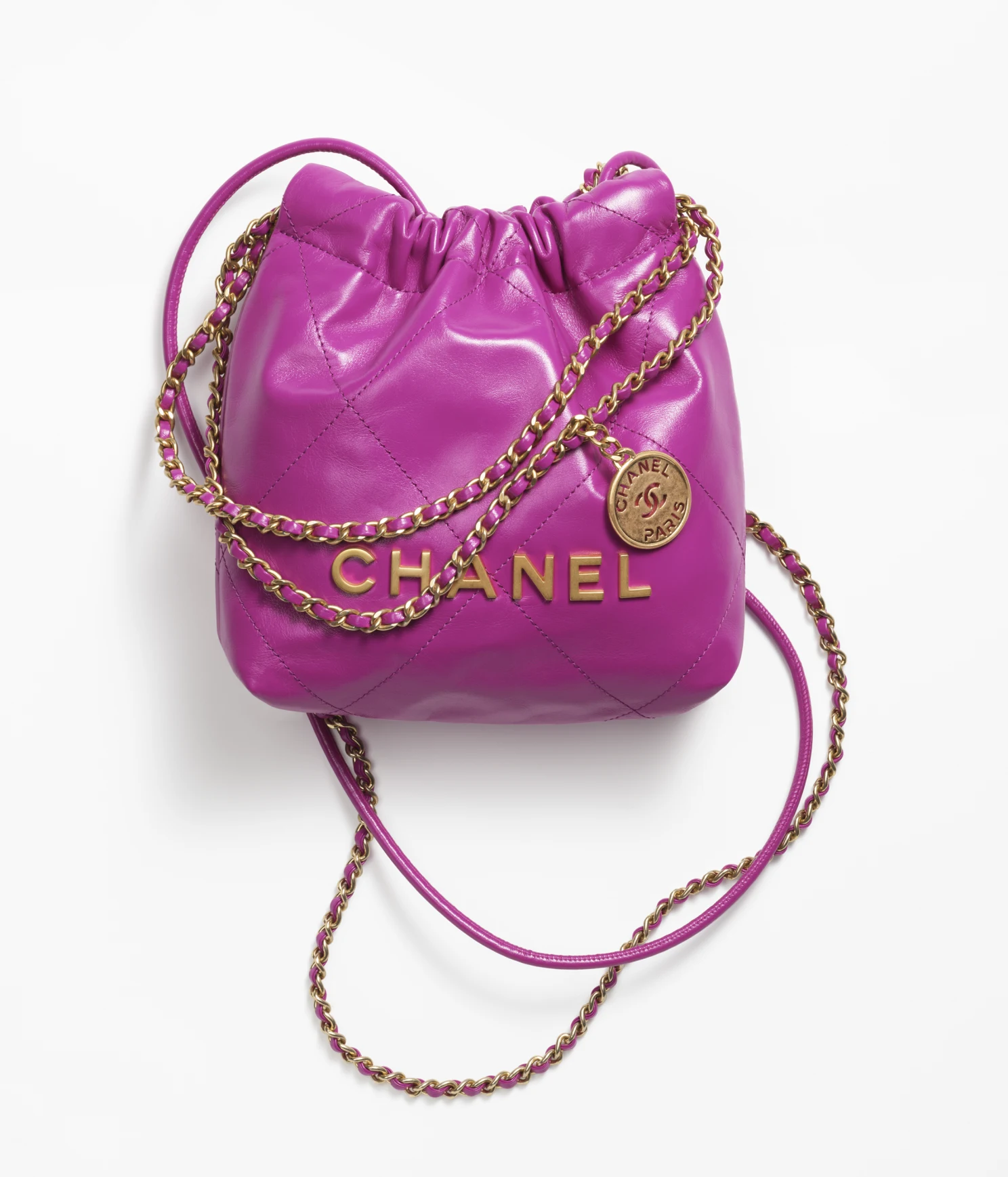 CHANEL / CHANEL 22 MINI HANDBAG Shiny Calfskin   Gold-Tone Metal Purple Ref.  AS3980 B08037 NQ338