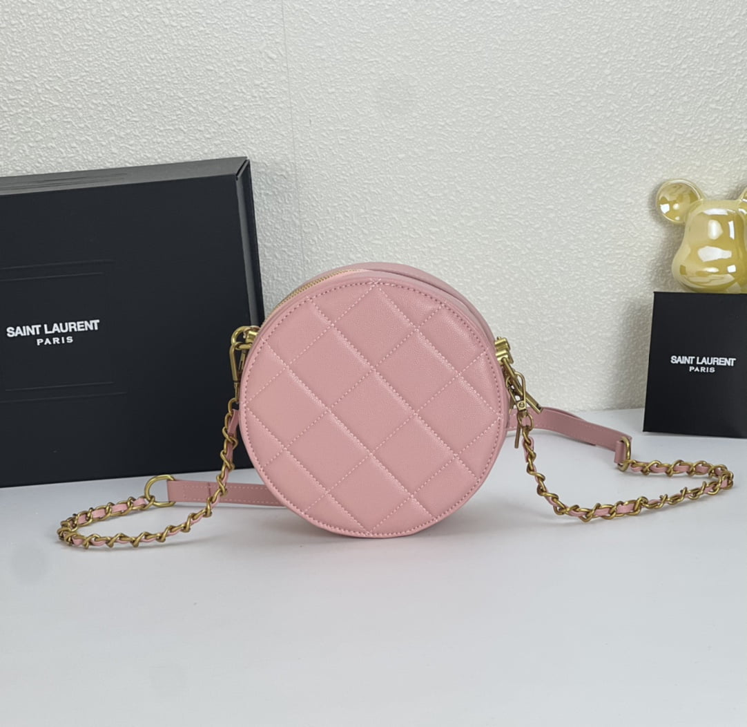 YSL round bun bag with chain strap pink size: 17cm