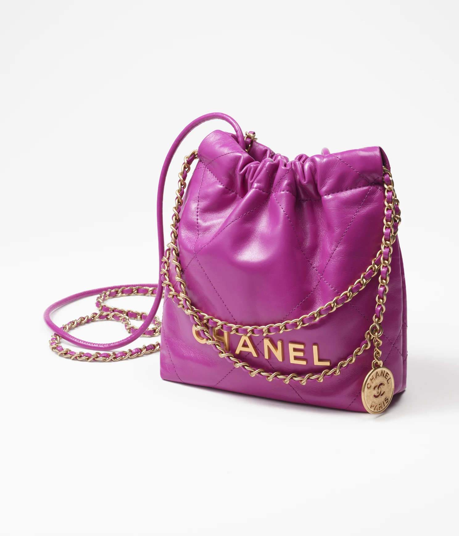 CHANEL / CHANEL 22 MINI HANDBAG Shiny Calfskin   Gold-Tone Metal Purple Ref.  AS3980 B08037 NQ338
