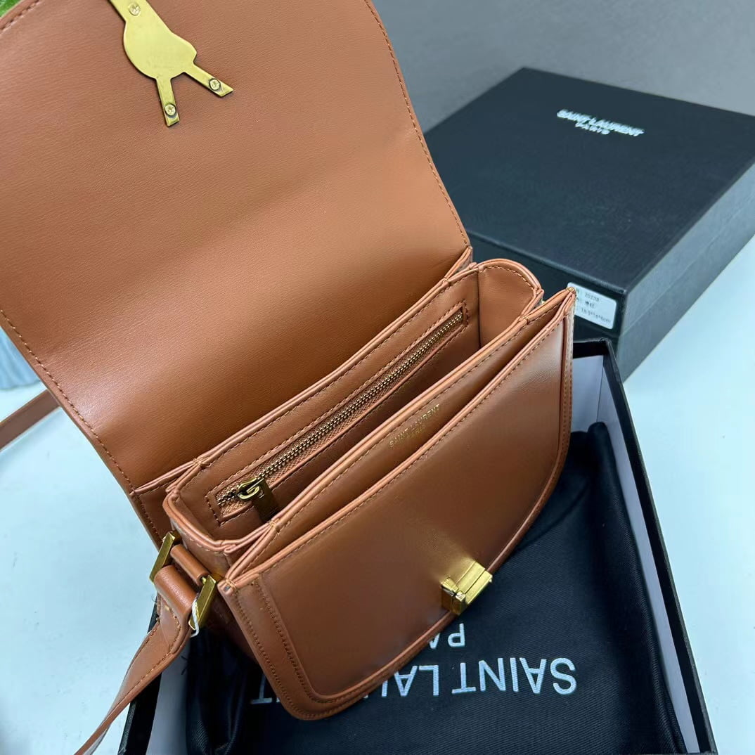 YSL saddle cowhide leather shoulder bag 0233 brown size: 19*16*6cm