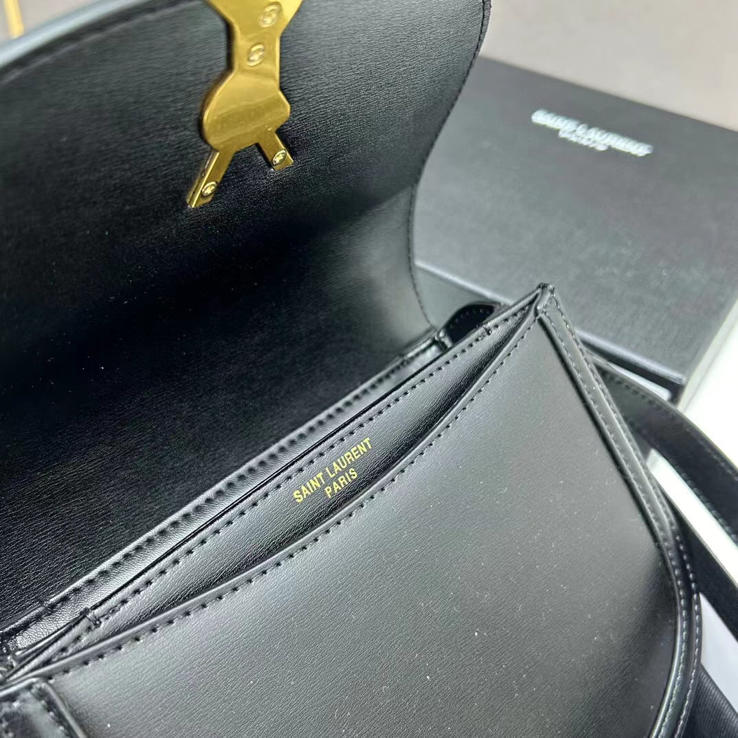 YSL saddle cowhide leather shoulder bag 0233 black size: 19*16*6cm