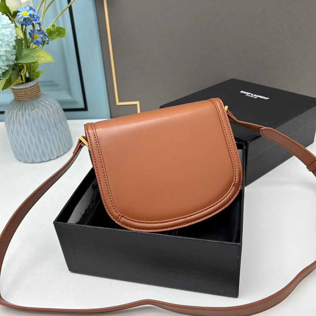 YSL saddle cowhide leather shoulder bag 0233 brown size: 19*16*6cm