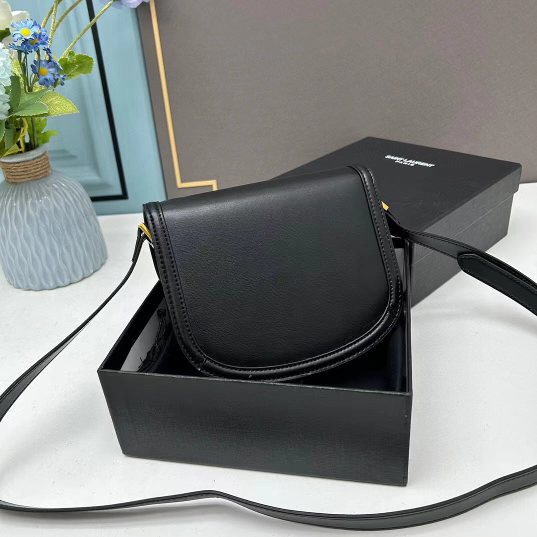 YSL saddle cowhide leather shoulder bag 0233 black size: 19*16*6cm