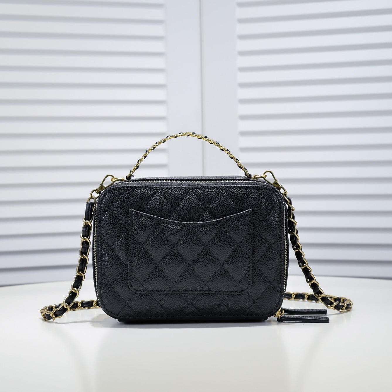 Chanel Caviar alphabet Camera chain crossbody black handle bag