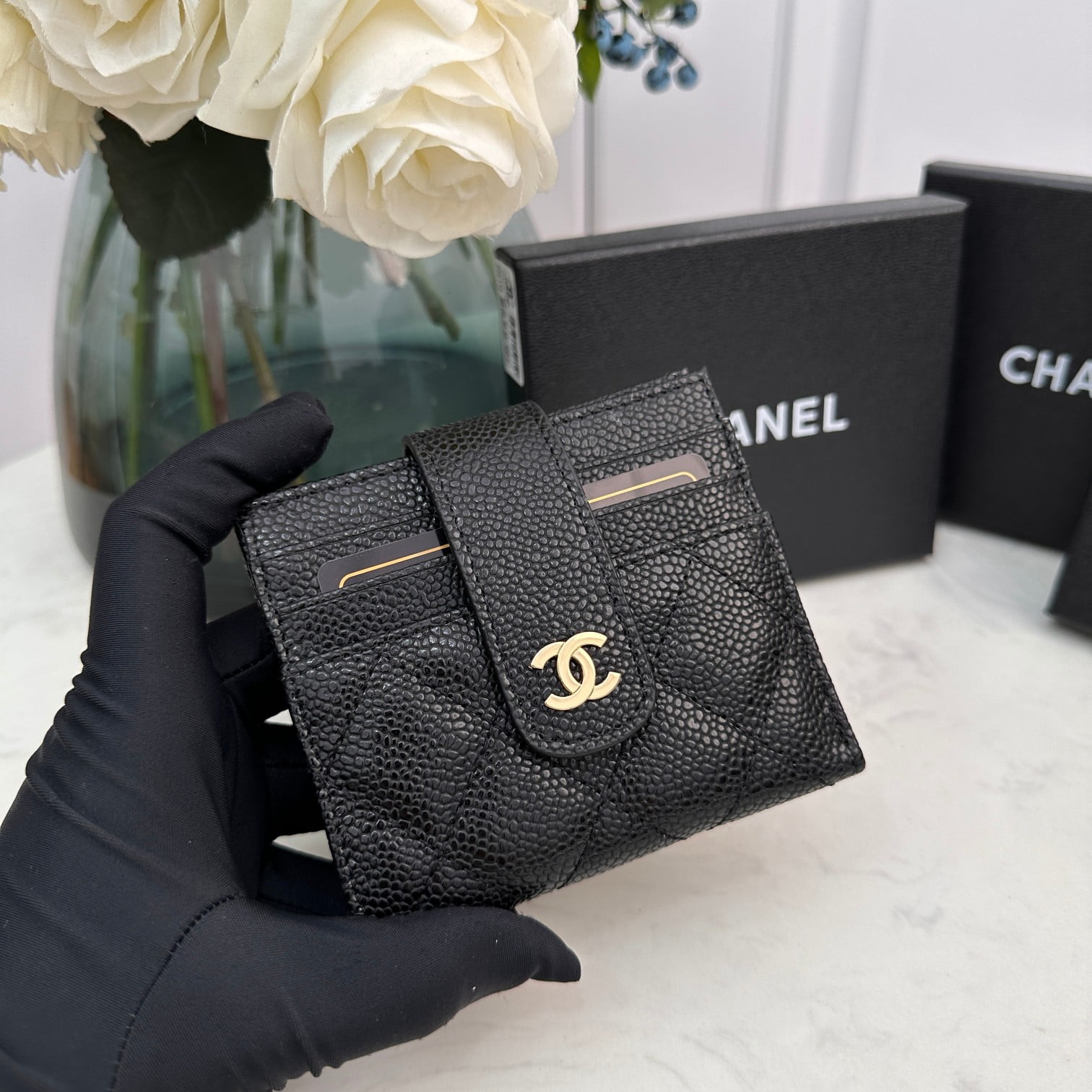 Chanel leather short card bag with gold and sliver hardware 609 size: 12*9cm