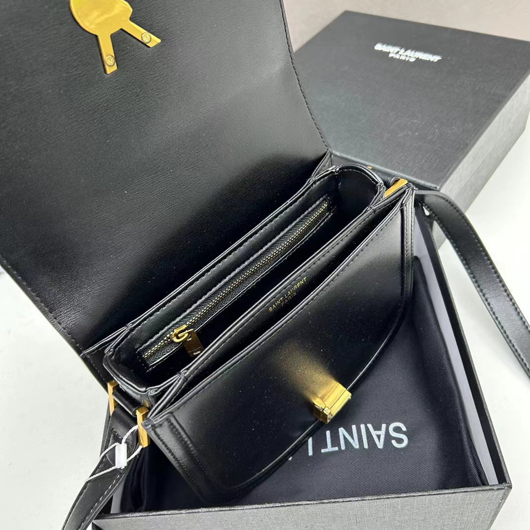 YSL saddle cowhide leather shoulder bag 0233 black size: 19*16*6cm