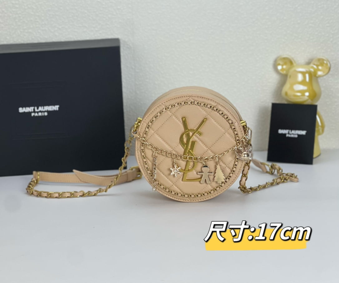 YSL round bun bag with chain strap apricot size: 17cm