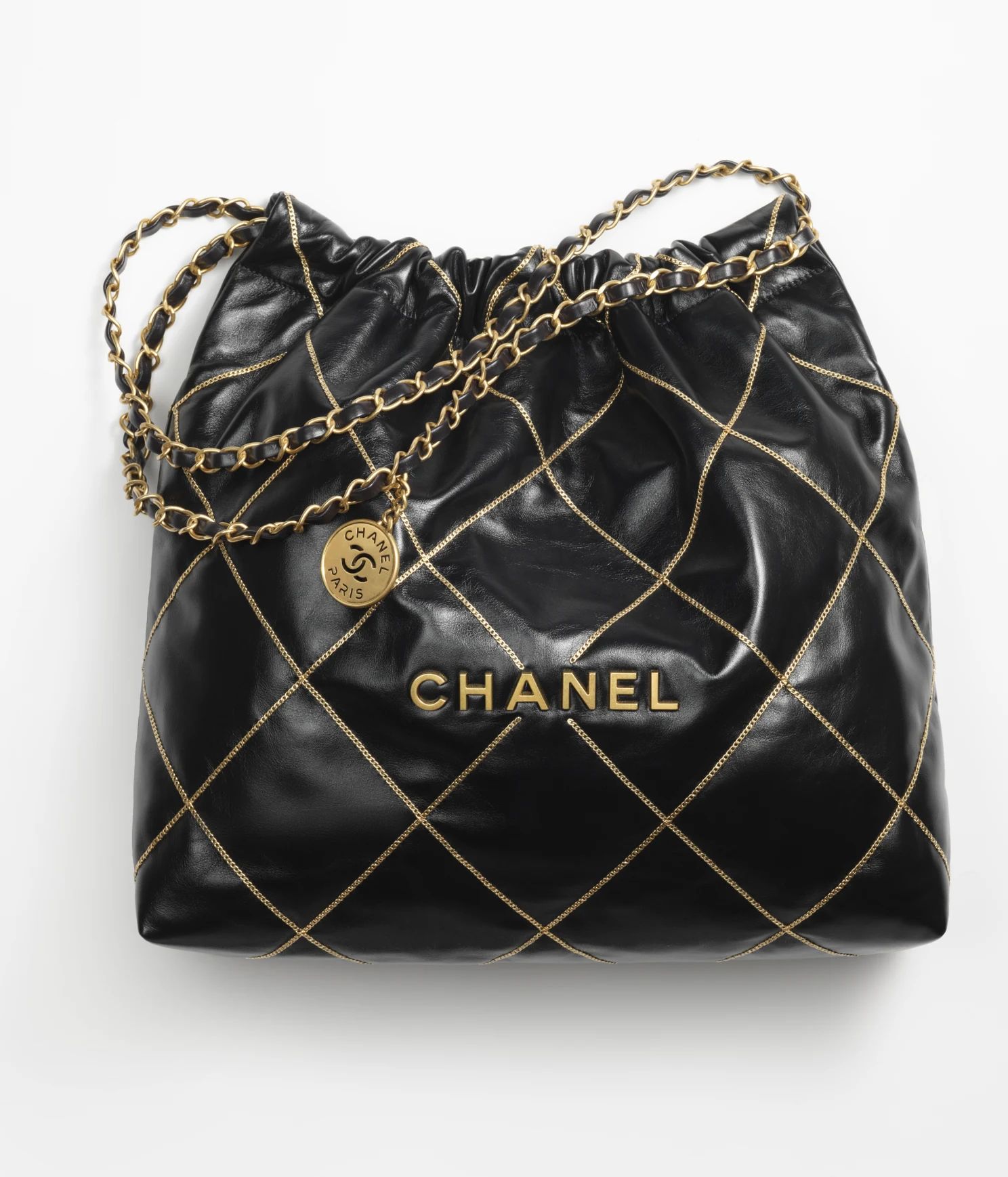 CHANEL / CHANEL 22 HANDBAG Shiny Calfskin   Gold-Tone Metal Black