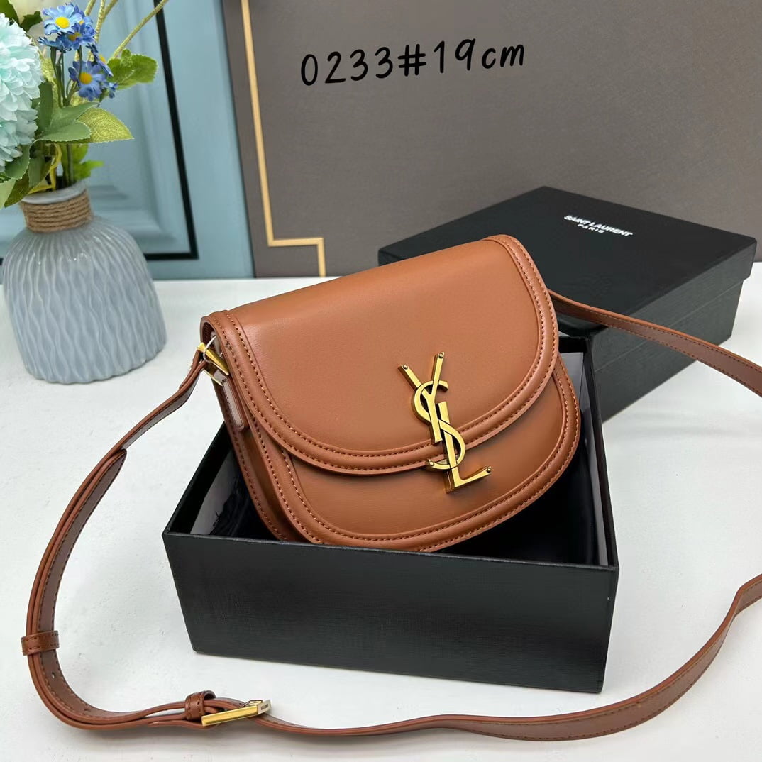 YSL saddle cowhide leather shoulder bag 0233 brown size: 19*16*6cm