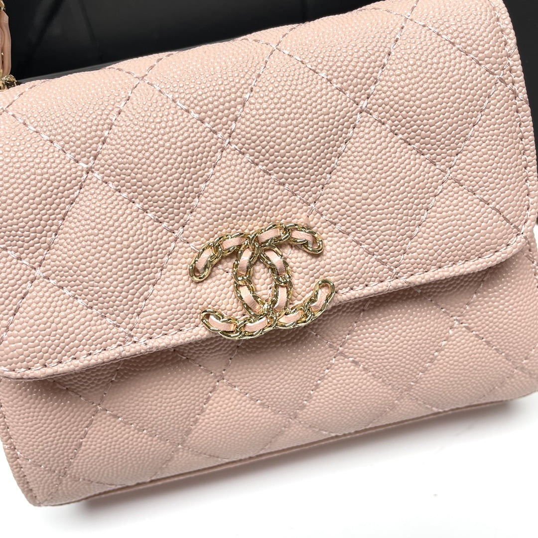 Chanel Black Horse Kelly Lichee cowhide long handle bag 9100 pink size:19*10*4.5cm