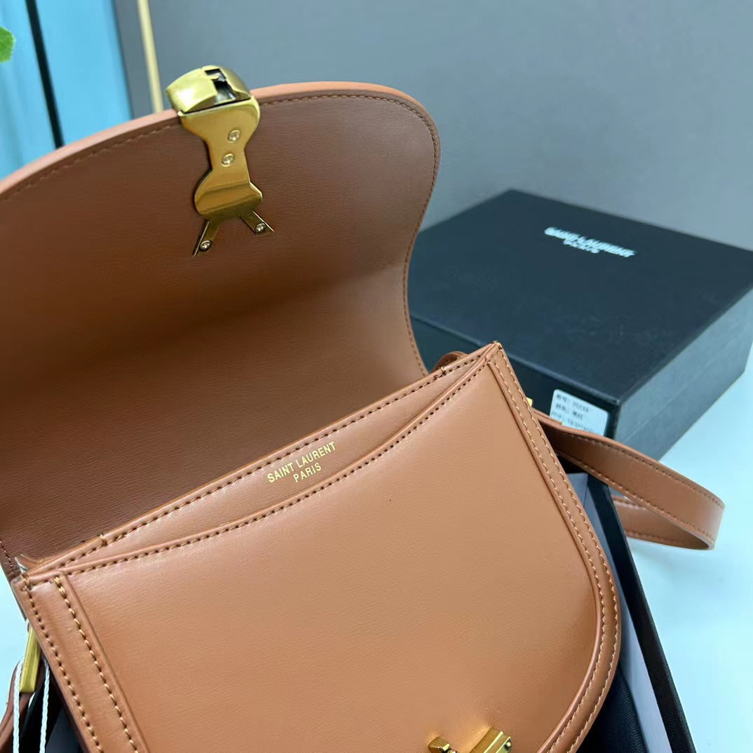 YSL saddle cowhide leather shoulder bag 0233 brown size: 19*16*6cm