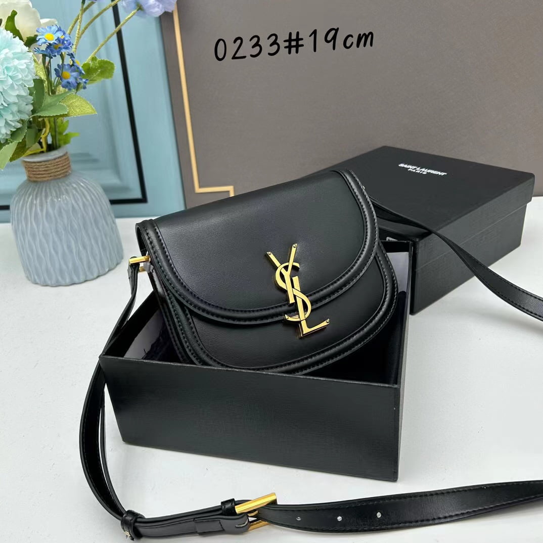 YSL saddle cowhide leather shoulder bag 0233 black size: 19*16*6cm