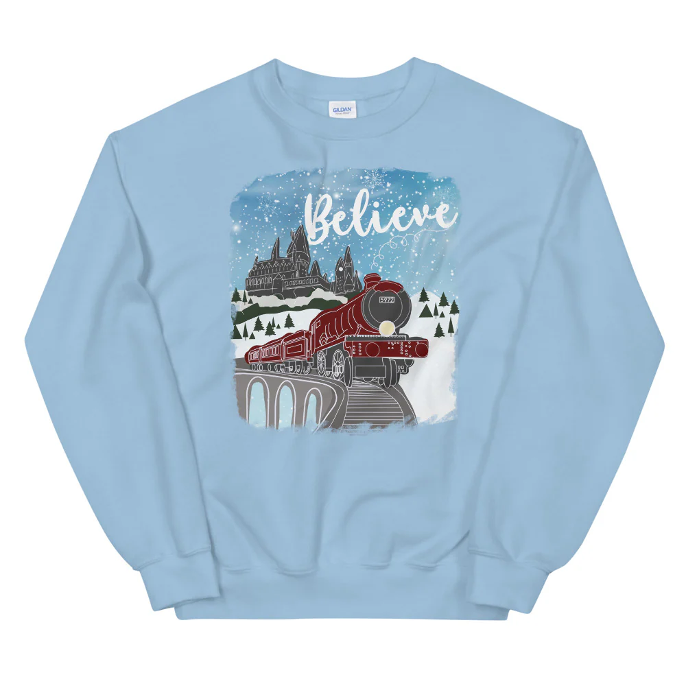 Christmas Castle and Train Believe Unisex Sweatshirt