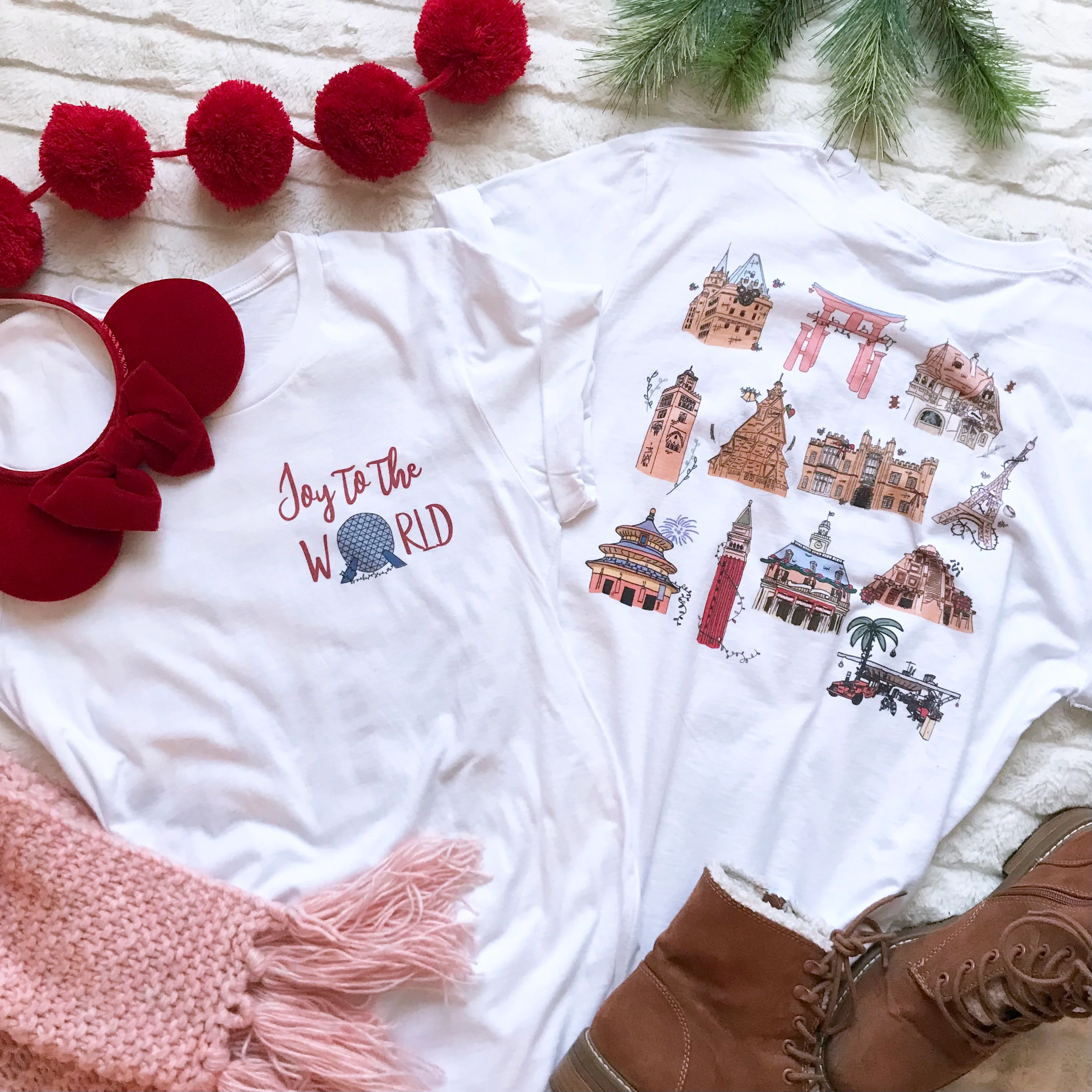 Epcot Holiday T-Shirt Joy to the World Showcase Christmas Short-Sleeve Unisex T-Shirt