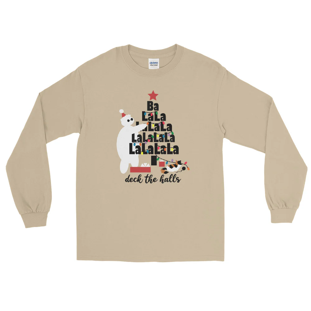 Baymax Disney Christmas Long Sleeve Christmas Tree with Furry Baby Men__ Long Sleeve Shirt