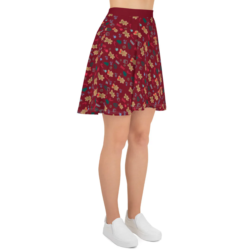 Gingerbread Mickey and Minnie Christmas Skirt Gingerbread Disney Holiday Skirt- Maroon