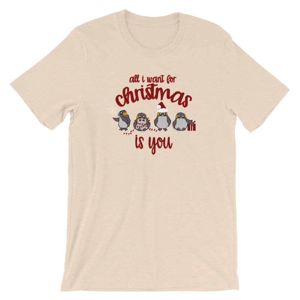 Christmas Star Wars Porg Unisex T-Shirt, All I want for Christmas is You.  Disney Inspired Tee