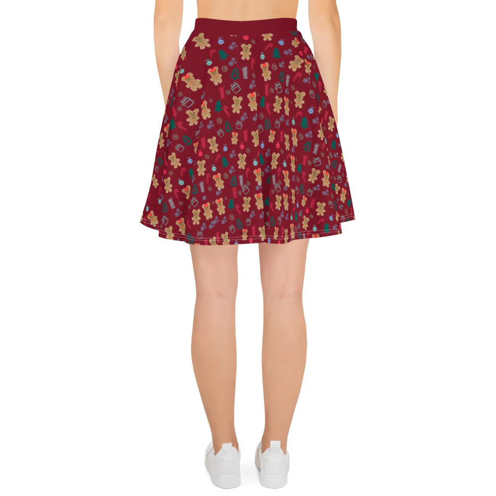 Gingerbread Mickey and Minnie Christmas Skirt Gingerbread Disney Holiday Skirt- Maroon