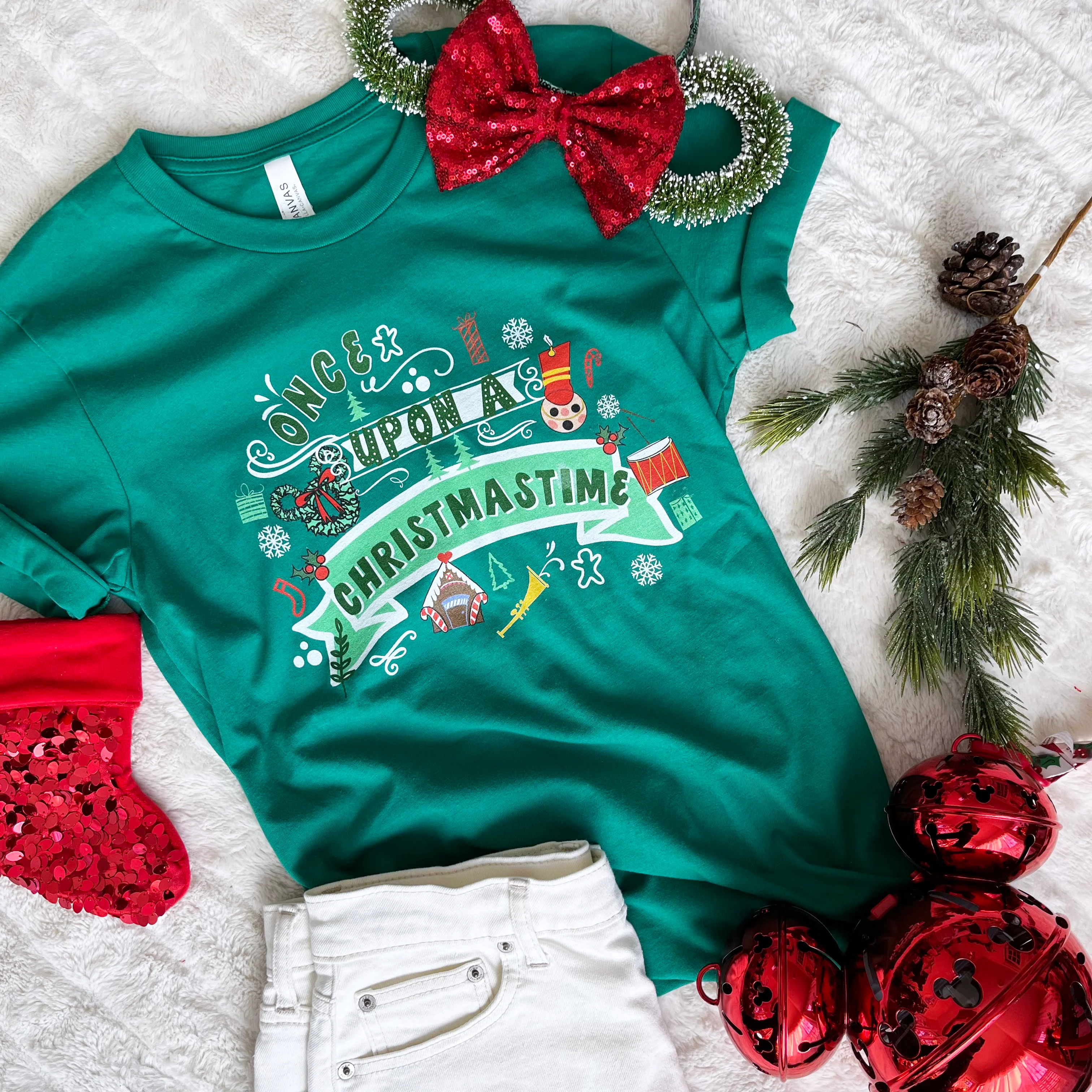Disney Christmas T-Shirt Once Upon a Christmastime Holiday Short-Sleeve Unisex T-Shirt