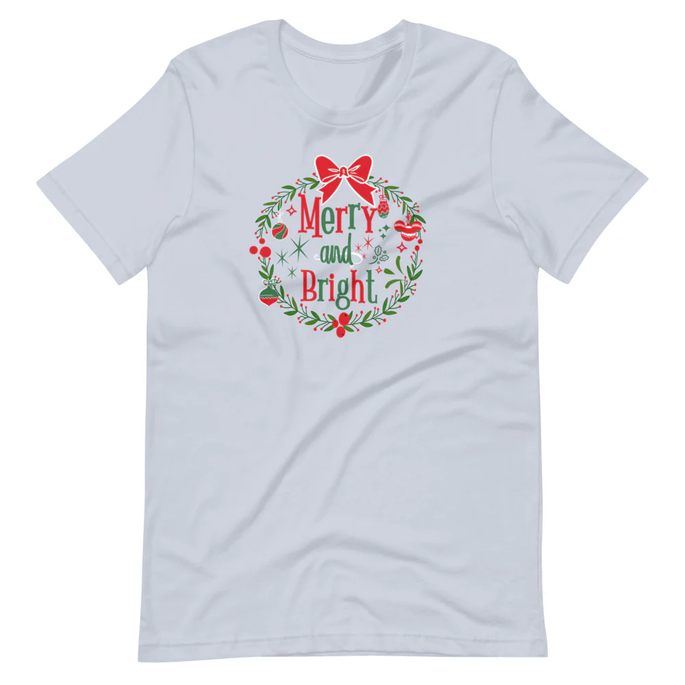 Merry and Bright T-shirt Disney Christmas Mickey Wreath Short-Sleeve Unisex T-Shirt