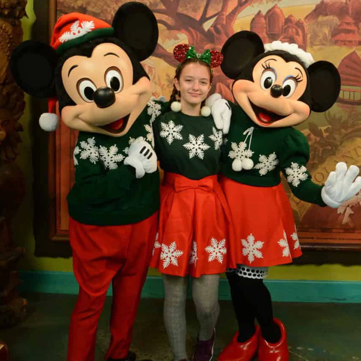 Mickey and Minnie Christmas Sweater All Over Print Shirt Disney Christmas Outfit Snowflake Green Long Sleeve