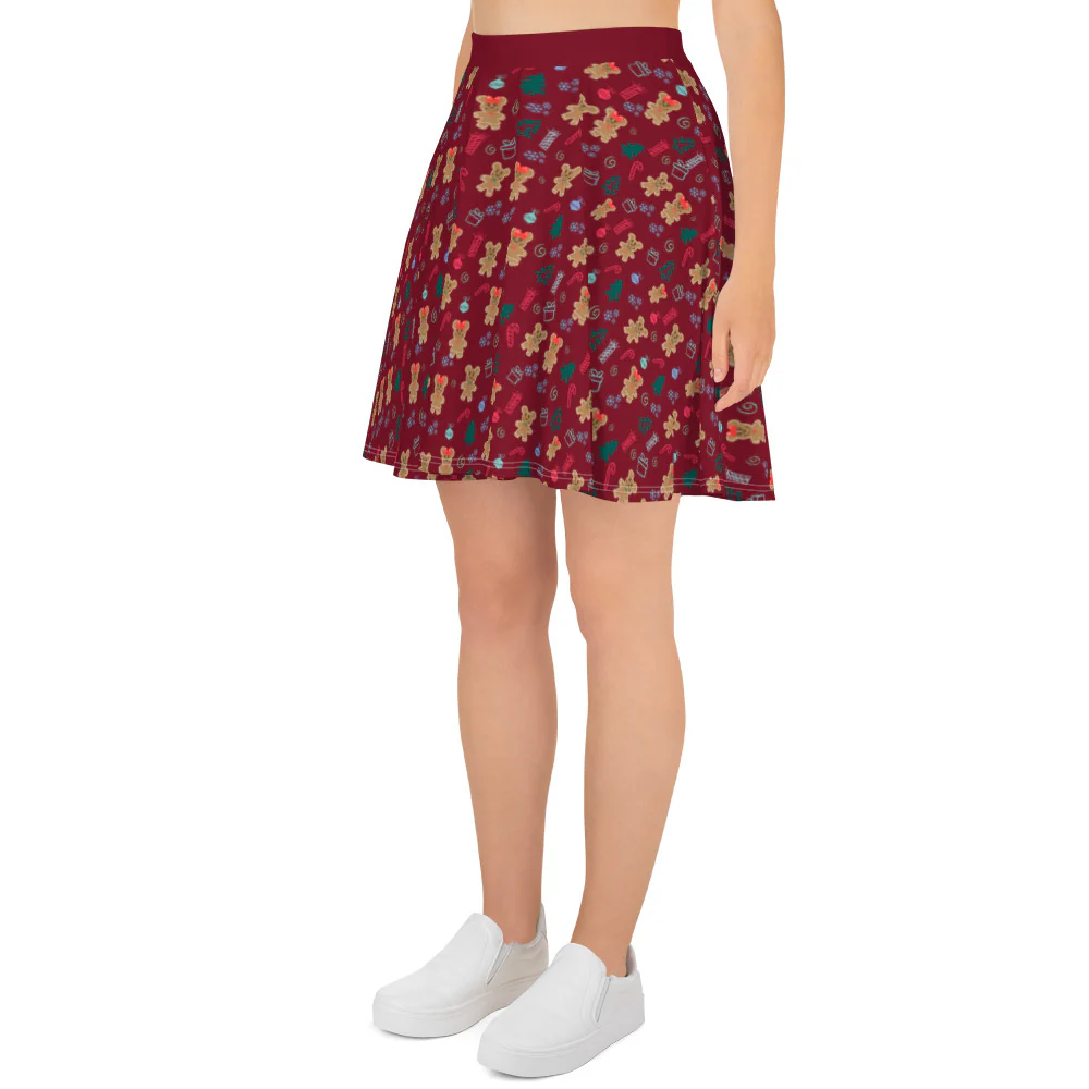 Gingerbread Mickey and Minnie Christmas Skirt Gingerbread Disney Holiday Skirt- Maroon