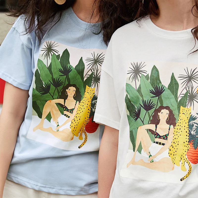 ARTKA 2019 Summer New Female T-Shirt Casual Fashion Cartoon Print O-Neck Short Sleeve Multicolor T-shirt For Women TA12493X