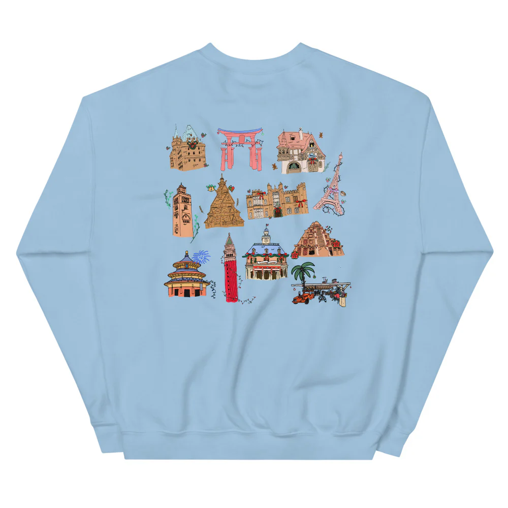 Epcot Holiday Sweatshirt Joy to the World Showcase Christmas Unisex Crew Sweatshirt