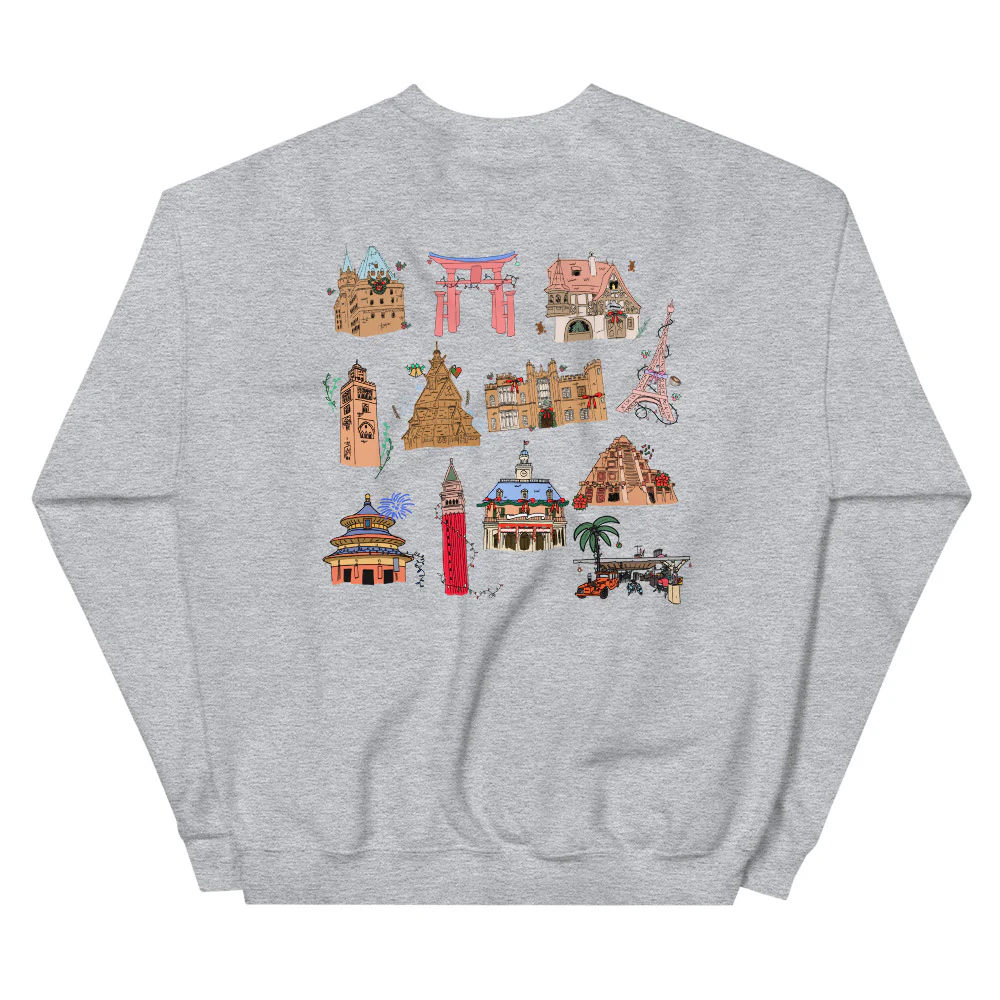 Epcot Holiday Sweatshirt Joy to the World Showcase Christmas Unisex Crew Sweatshirt