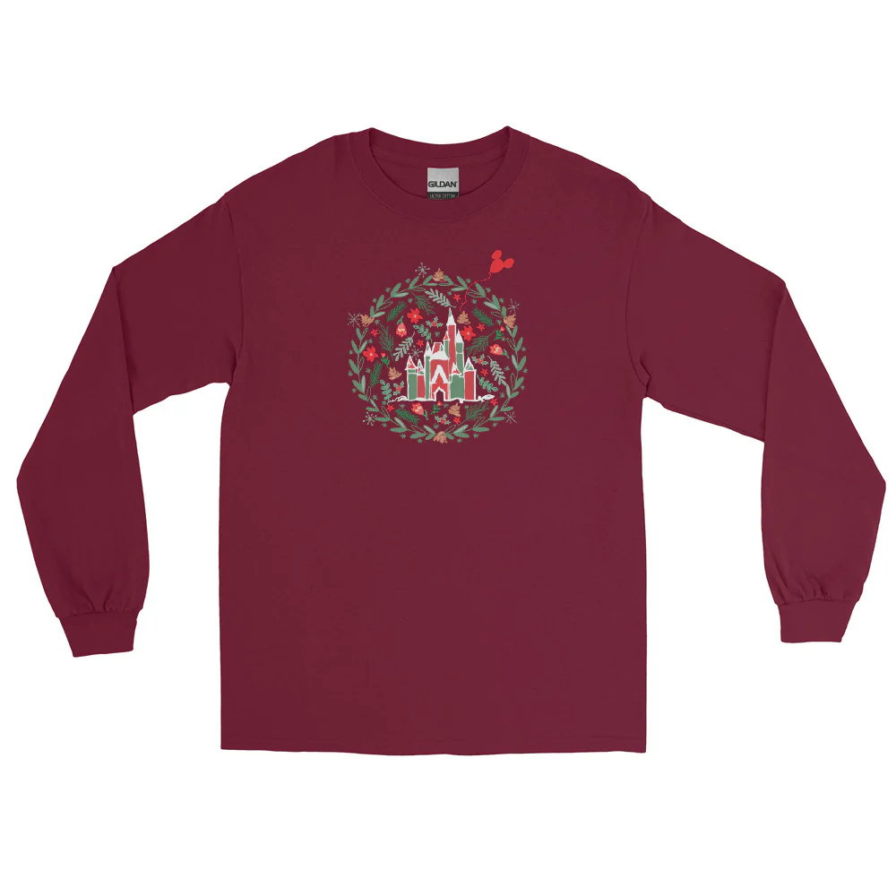 Cinderella's Castle Christmas Long Sleeve Shirt Christmas Garden Disney Holiday Long Sleeve Shirt