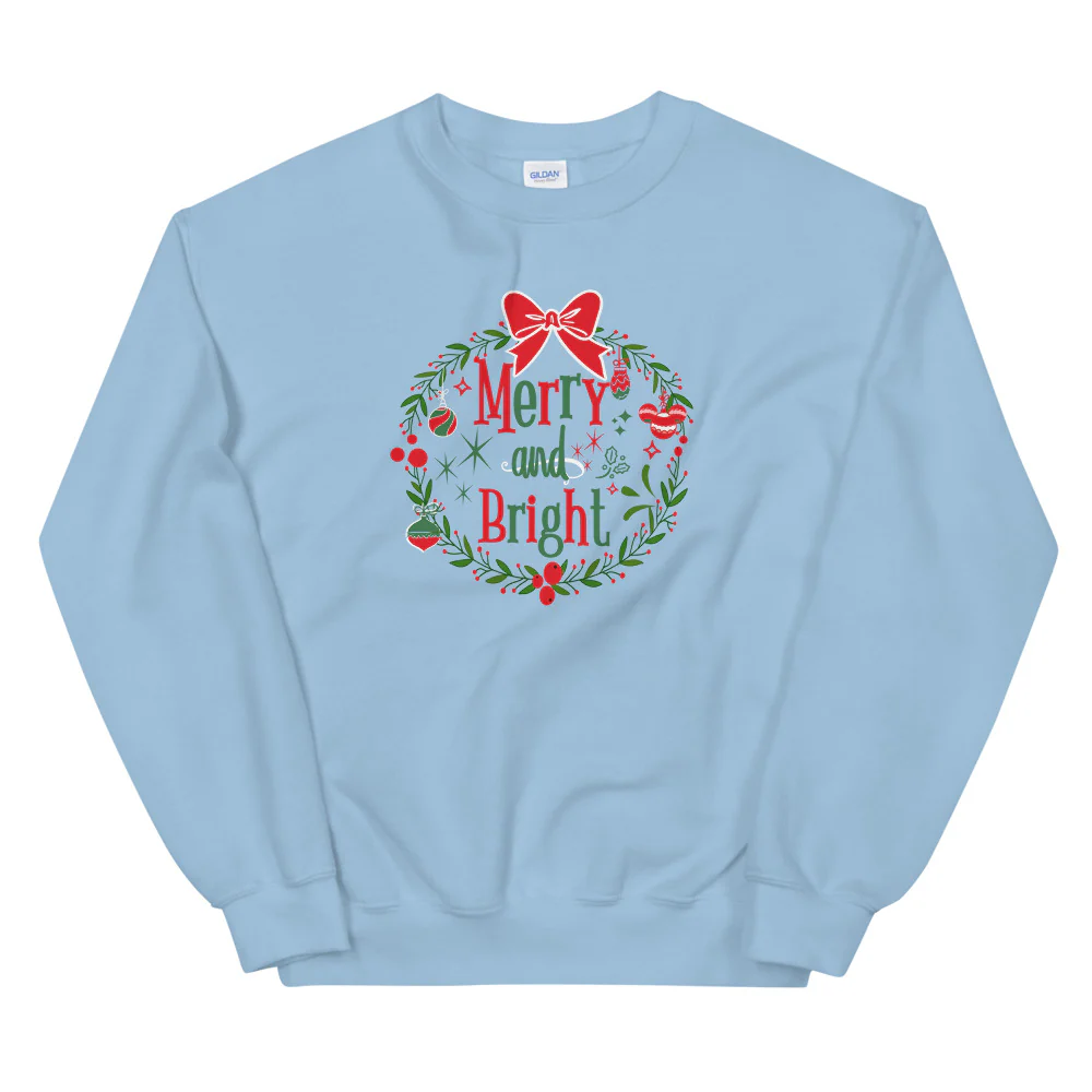 Merry and Bright Sweatshirt Disney Christmas Mickey Wreath Unisex Sweatshirt