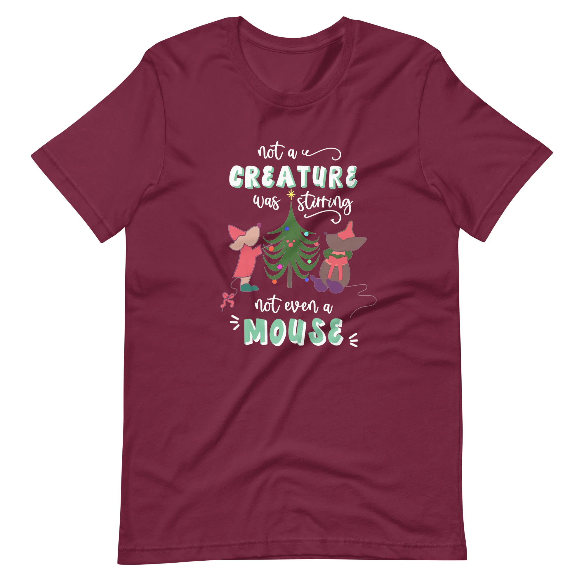 Disney Christmas Jaq and Gus T-Shirt Disney Cinderella Christmas Disney Shirt Christmas Tree Short-Sleeve Unisex T-Shirt