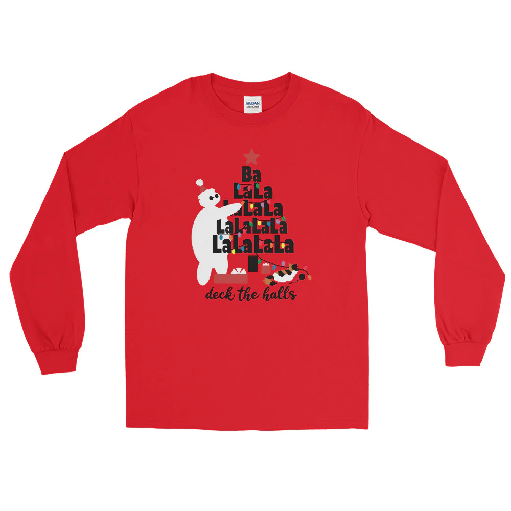 Baymax Disney Christmas Long Sleeve Christmas Tree with Furry Baby Men__ Long Sleeve Shirt